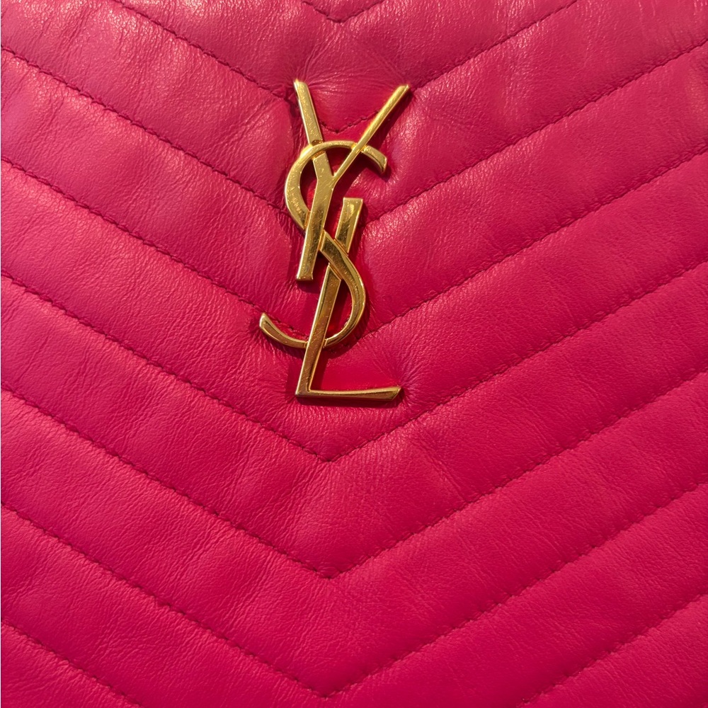 Saint Laurent YSL Pink Chevron Quilted Cassandre Clutch Wristlet Handbag - Picture 2 of 13
